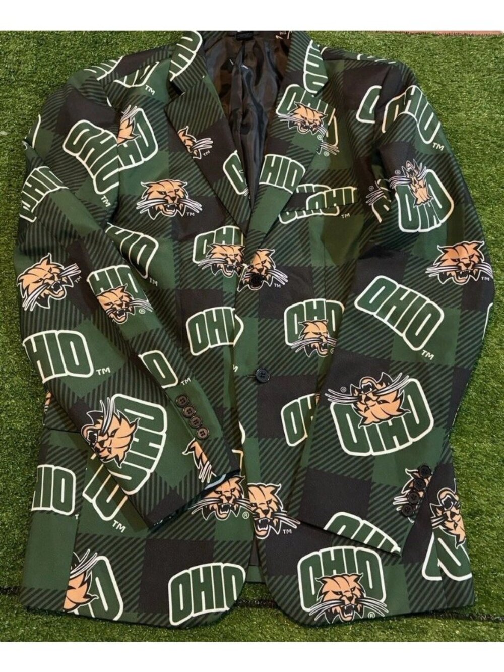 Ohio Bobcats blazer mens small black green Top Drawer suit jacket all over print